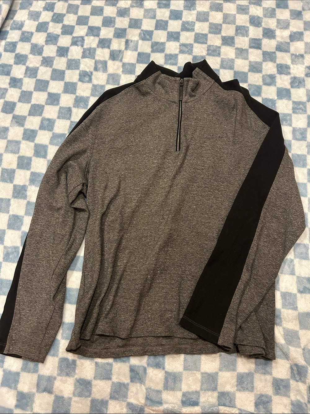Calvin Klein Men's Gray Quarter-Zip Performance Sweater with Black Accents